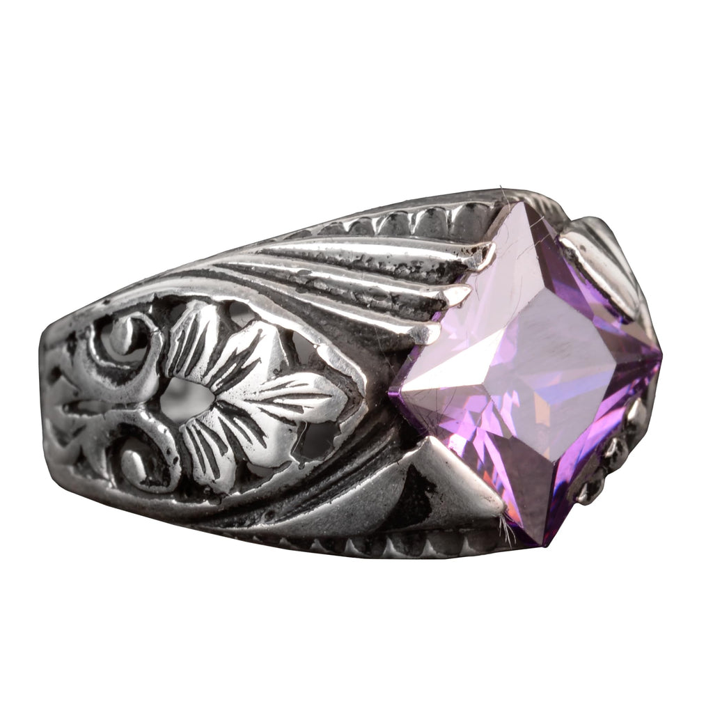 KAMBO Silver Men's Ring – Handmade Minimal Ring with Synthetic Amethyst Stone