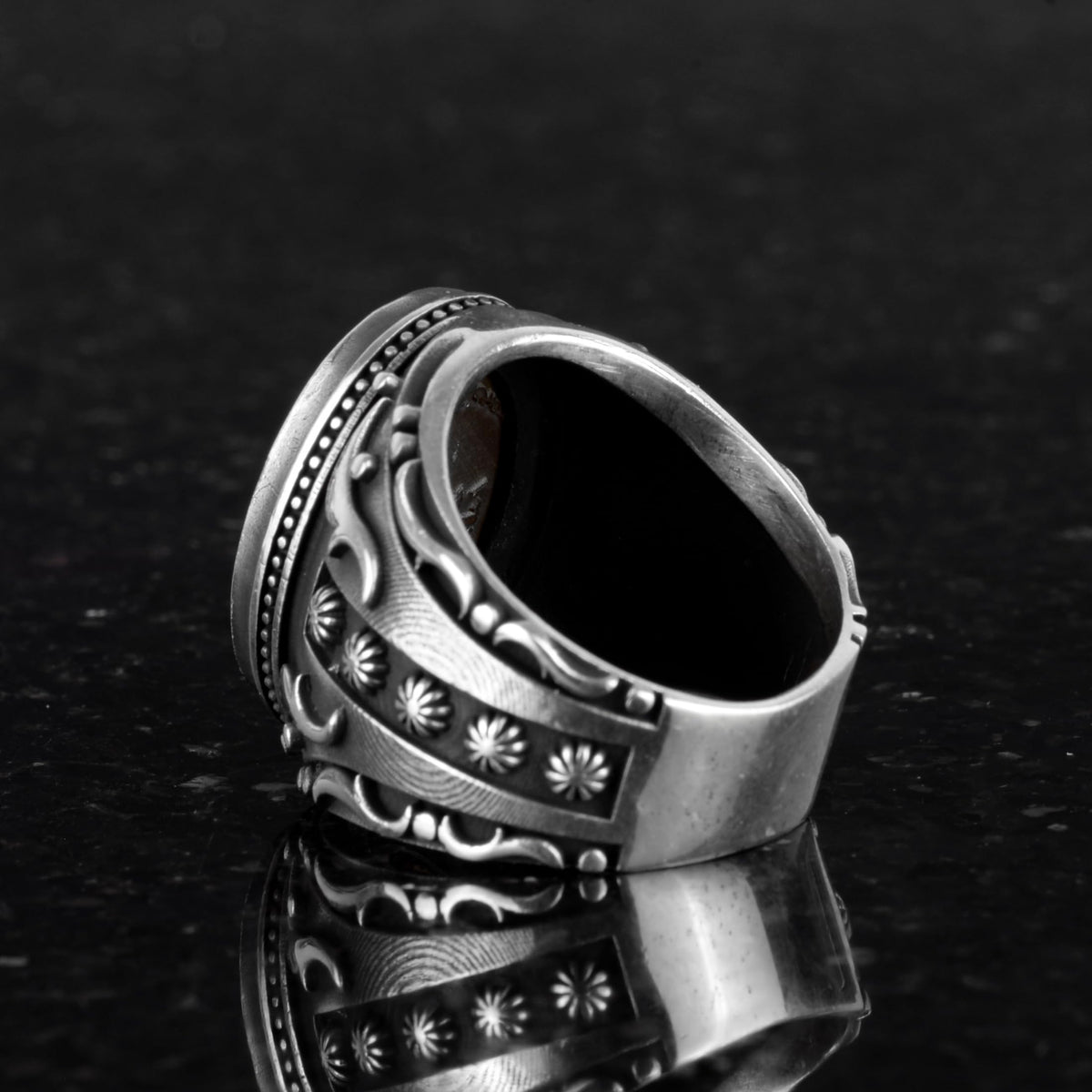 Synthetic Stone Ring, 925 Sterling Silver Ring, Designer Silver Men's Ring (Synthetic Garnet Stone) — 5