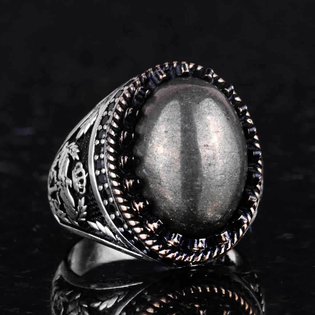 Natural Pyrite Stone Handmade Eagle Ring - 925 Sterling Silver — 5