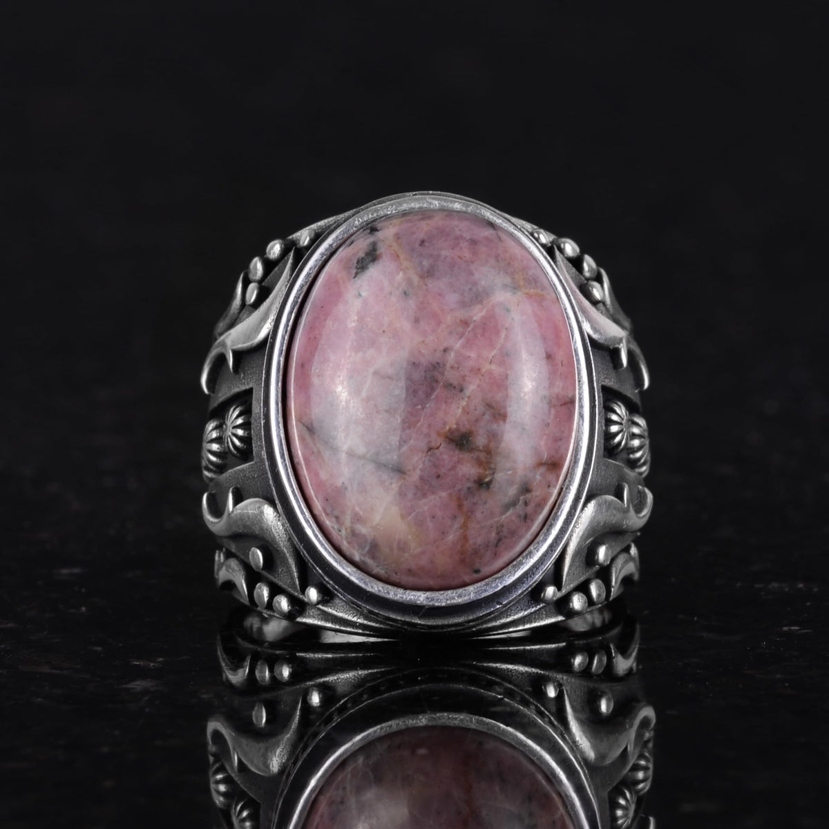 Handmade Natural Rhodonite Pink Stone Ring - 925 Sterling Silver — 4