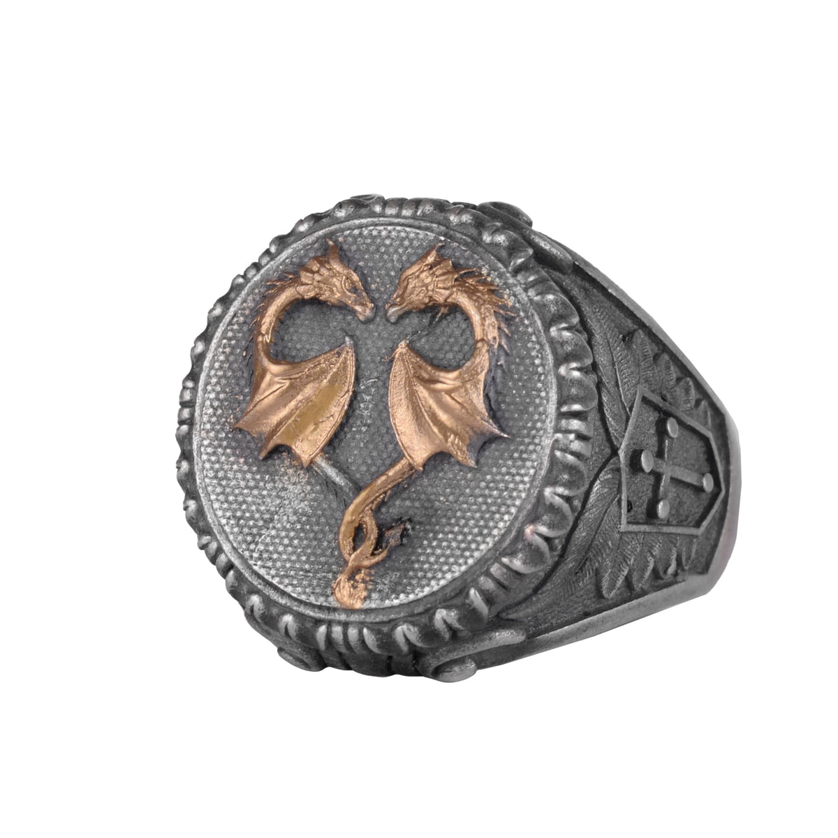 KAMBO 925 Sterling Silver Double Dragon Ring – Handmade Gothic Men's Ring – Fantasy Legendary Creature Jewelry – Bold Statement Ring (Gold Plated)