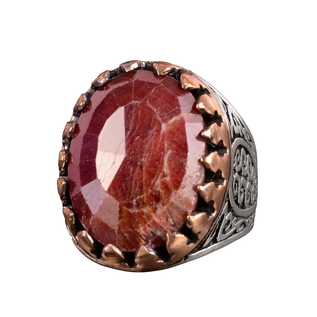 Falcon Jewelry Handmade 925 Sterling Silver Men’s Ring with Natural Ruby Gemstone, Art Deco Falcon Design, Vintage State