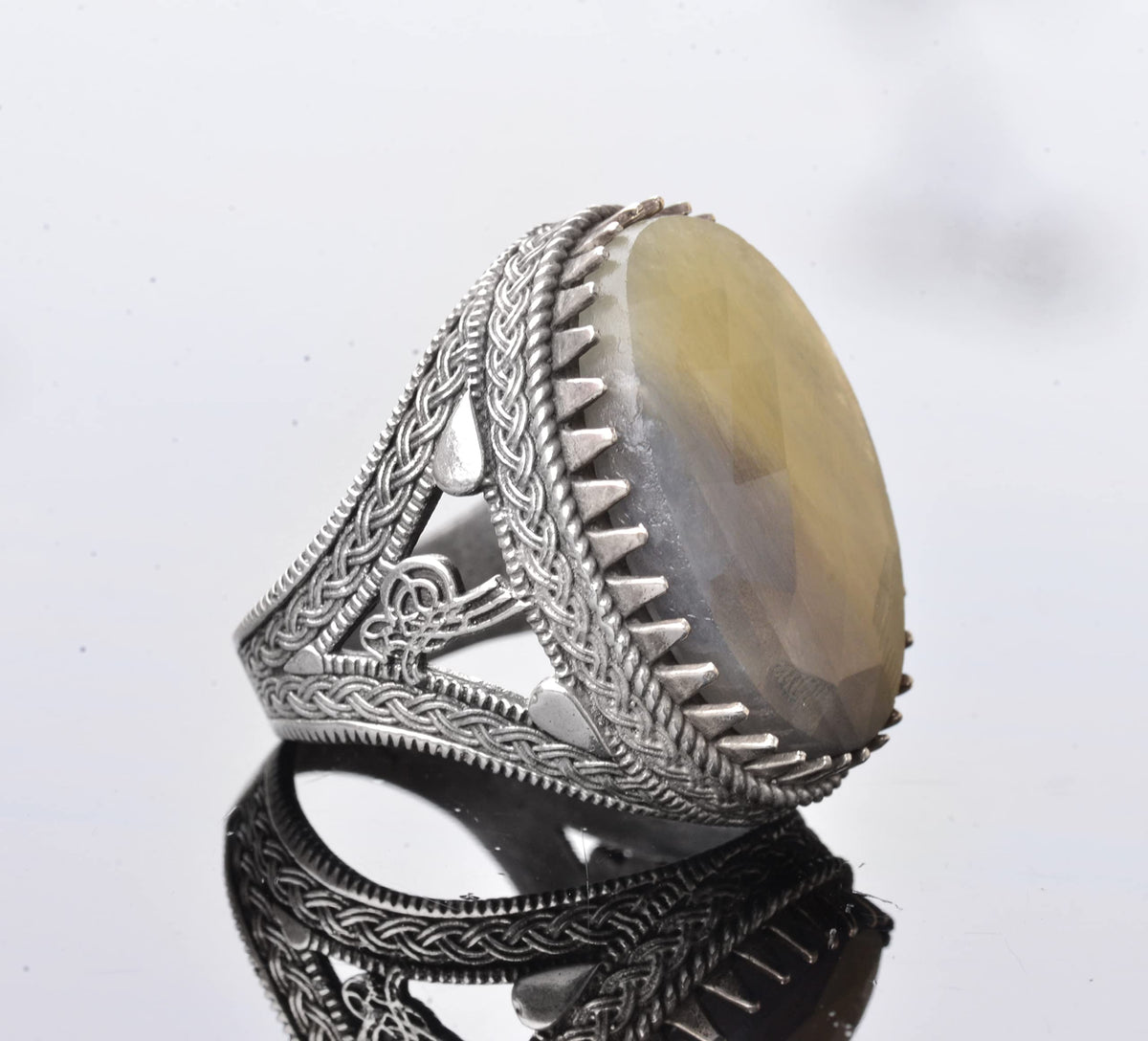 Yellow Sapphire Stone Ring, Ottoman Seal Ring, 925 Sterling Silver Ring — 4