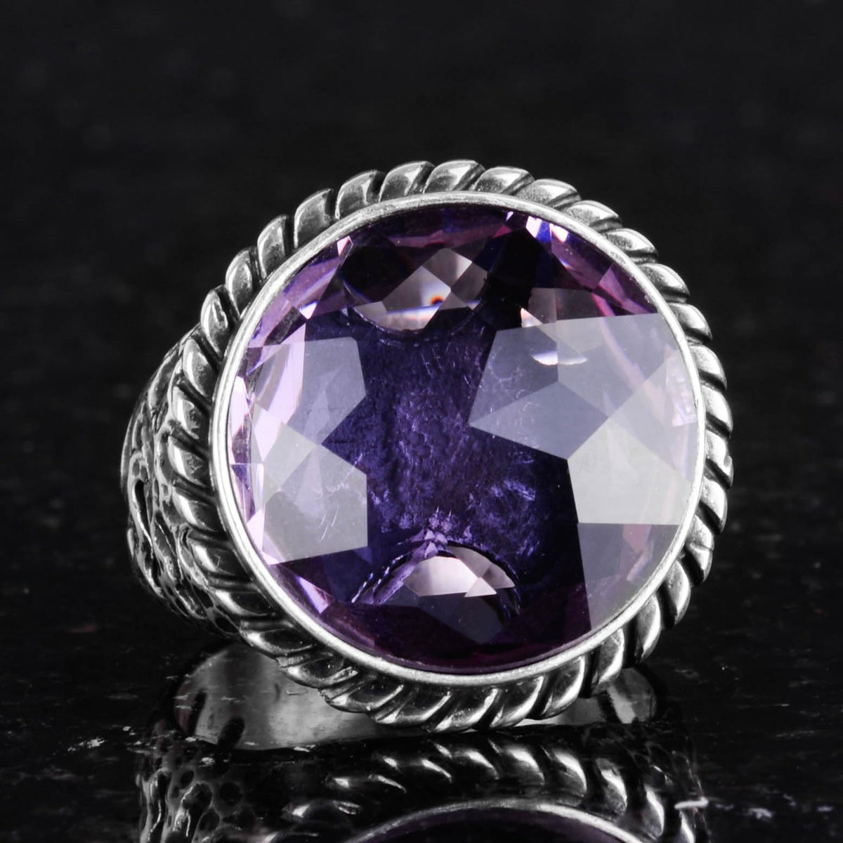 925 Sterling Silver Men's Ring - Handmade Artificial Amethyst Stone Ring - Modern Design — 5