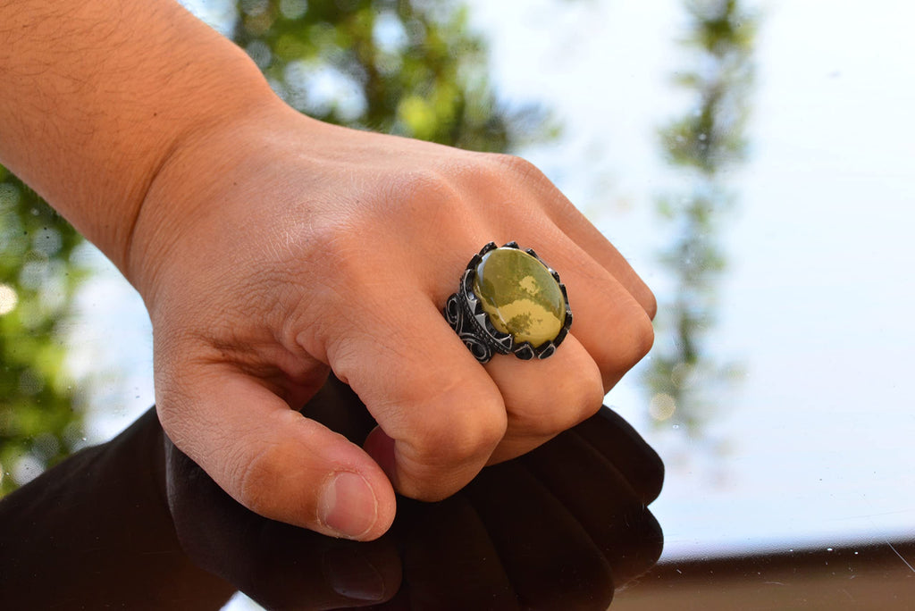 925 Sterling Silver Natural Arizona Turquoise Stone Men's Ring (Model-2) — 6