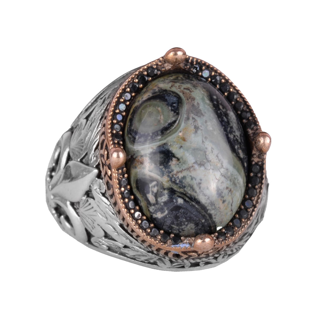 925 Sterling Silver Handcrafted Men's Ring - Available with Different Natural Stones (Green Eye)