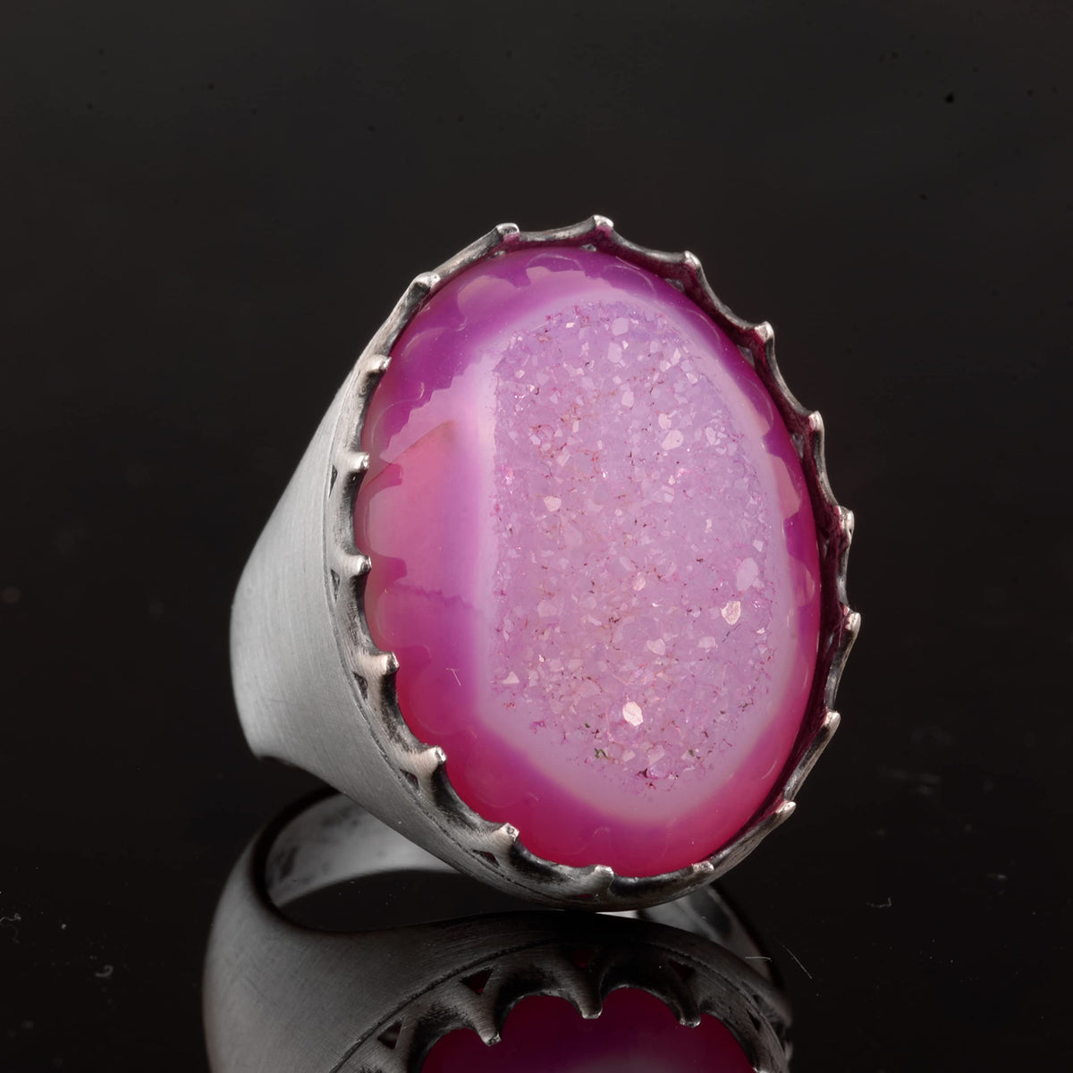 Silver Men's Ring with Drusy Quartz - Shiny Stone Collection — 5
