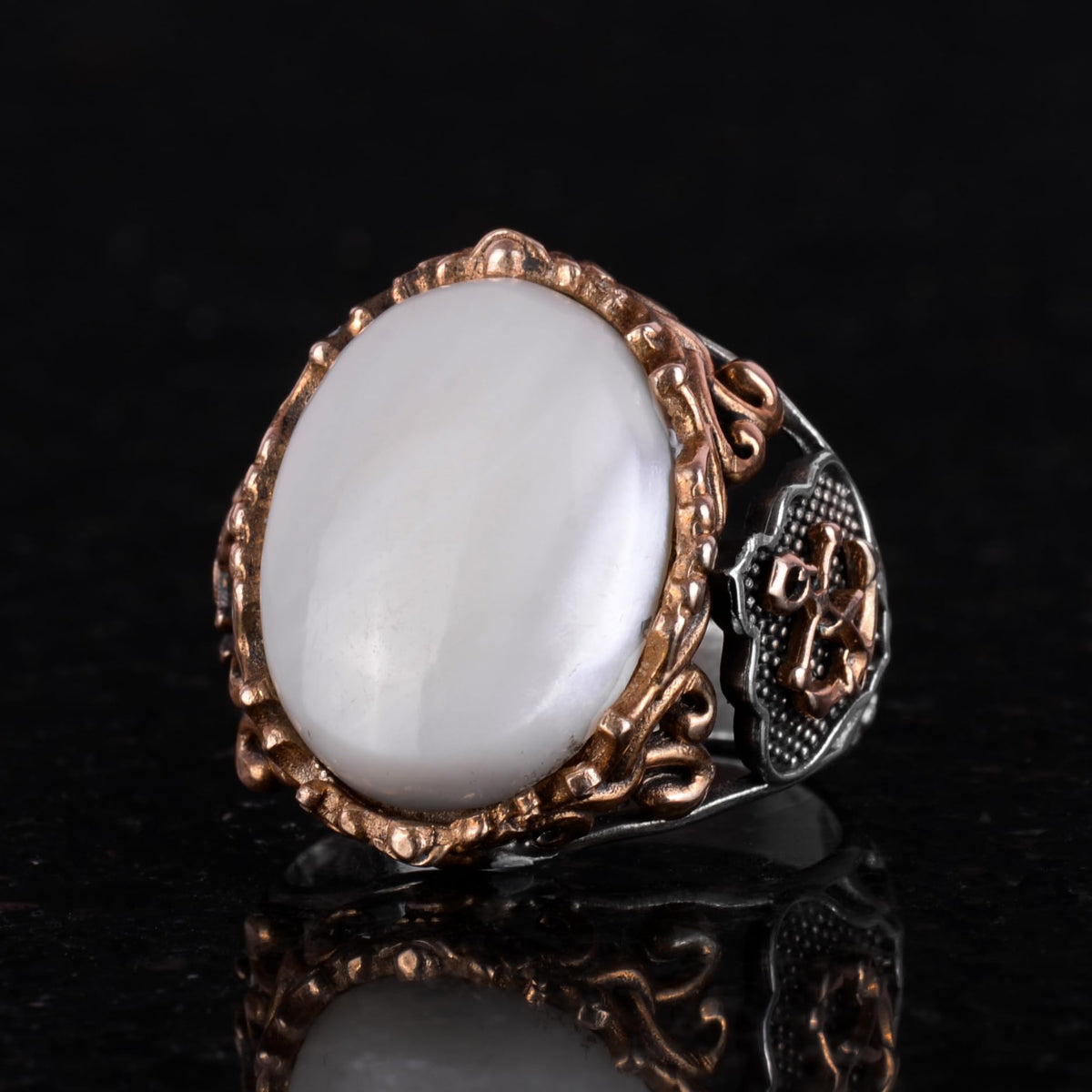 Nautical Anchor Silver Ring, Natural Mother of Pearl Stone Ring, 925 Sterling Silver Ring — 5