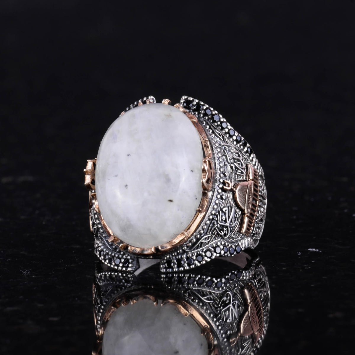 Natural Moonstone Ring, 925 Sterling Silver Men's Ring, Moonlight Design — 4