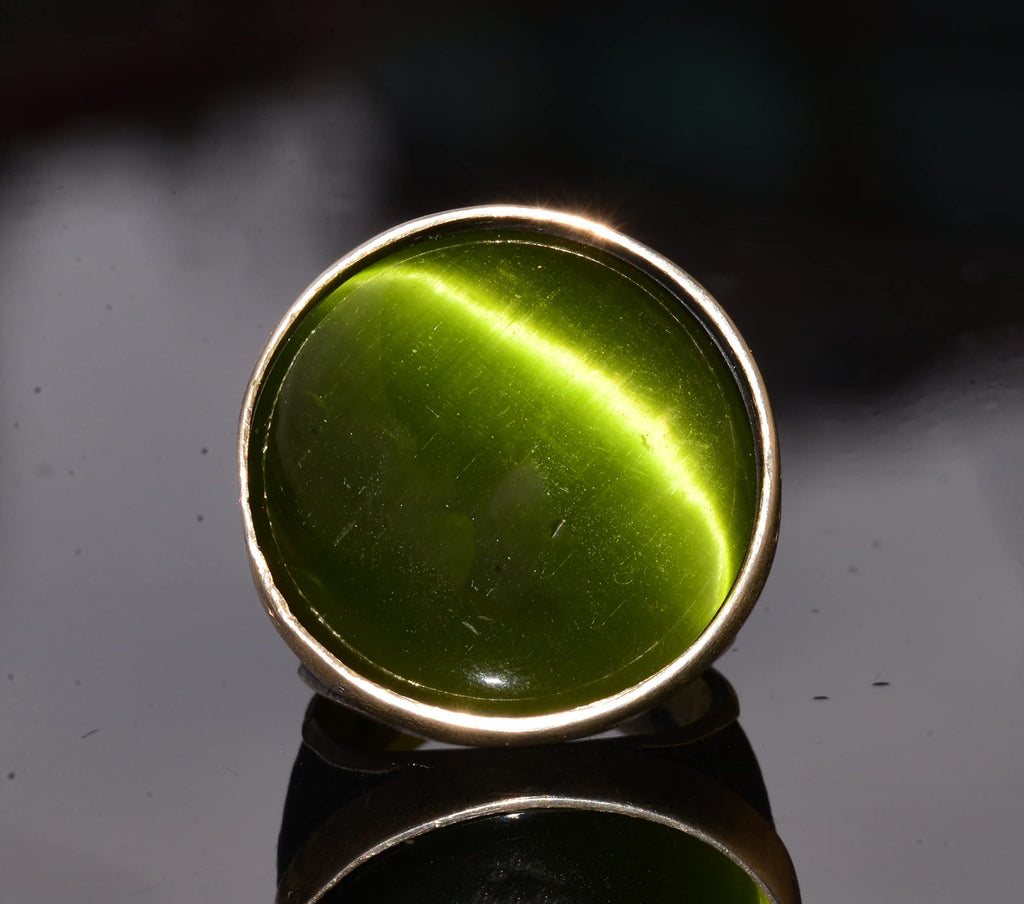 KAMBO Sterling Silver Ring with Large Round Cat's Eye Stone, Handmade 925 Sterling Silver Unisex Statement Ring, Modern 