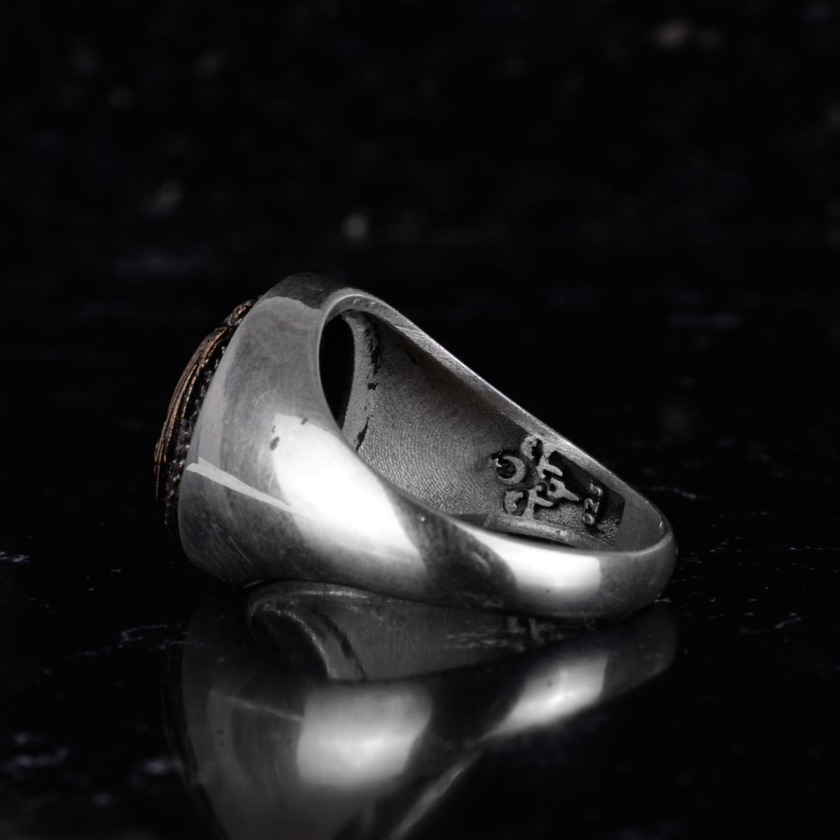 KAMBO 925 Sterling Silver Men's Symbol Minimalist Ring – Handmade Power and Protection Seal Ring (Eagle) — 7