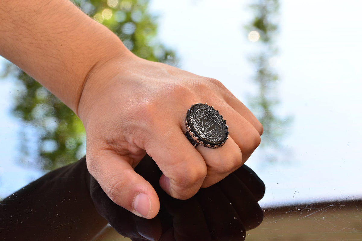 King Solomon Seal Onyx Stone Ring - White 925 Sterling Silver Men's Star of David Jewelry — 7