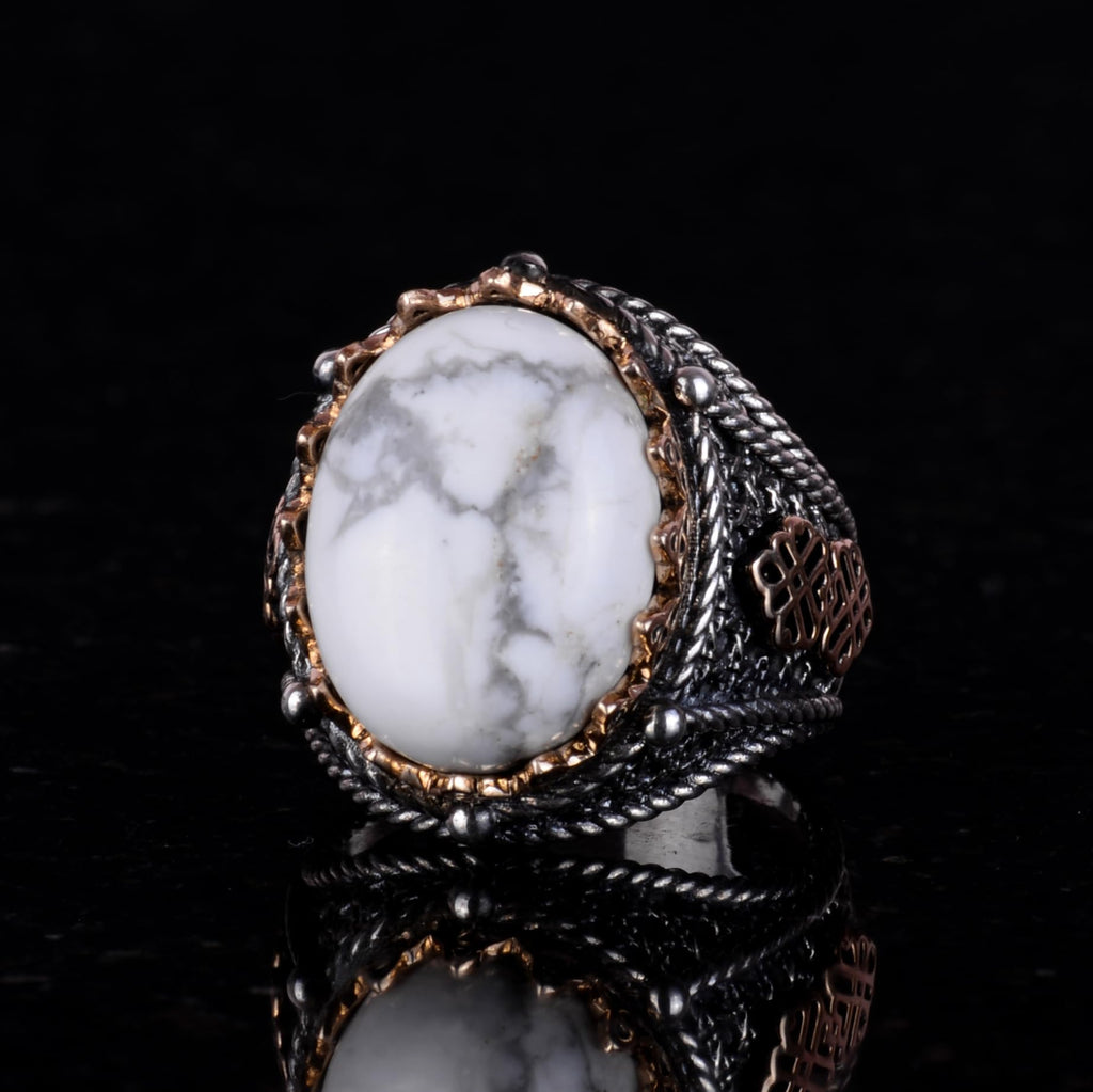 Natural Howlite Stone Ring, 925 Sterling Silver Men's Ring — 4