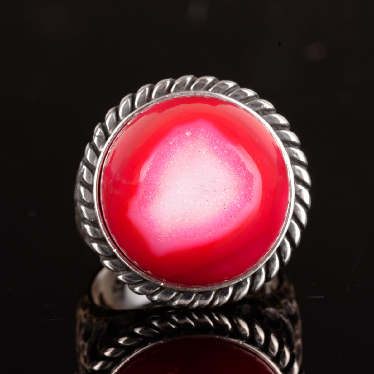 925 Sterling Silver Ring - Natural Druzy Quartz (Red) — 2