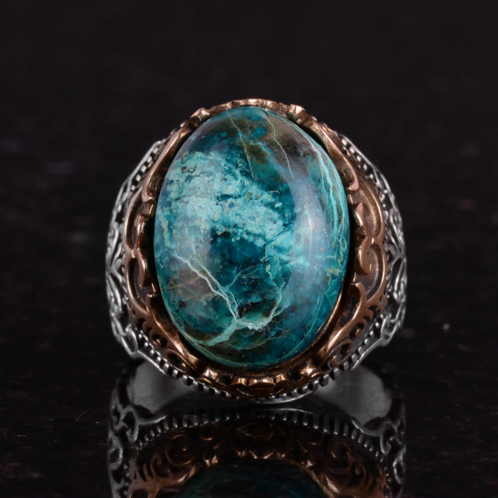 Natural Stone Handmade Ring - 925 Sterling Silver Ring (Chrysocolla) — 4