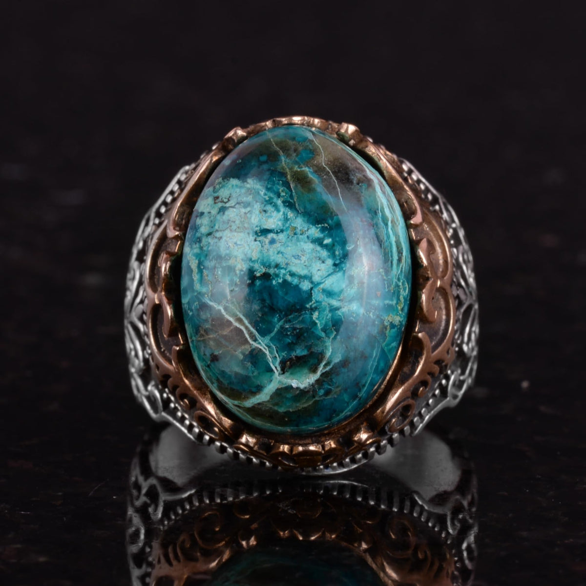 Natural Stone Handmade Ring - 925 Sterling Silver Ring (Chrysocolla) — 4