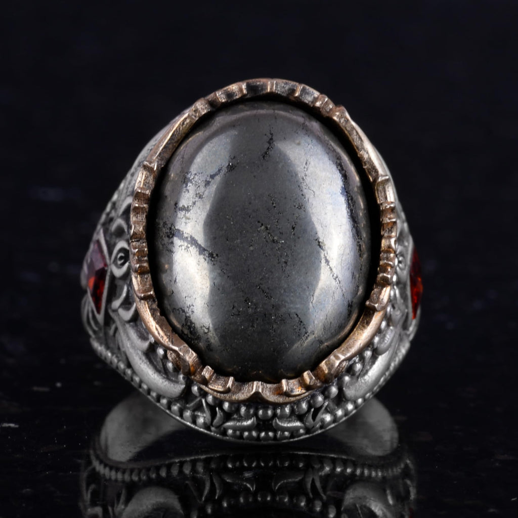 Natural Pyrite Stone Ring - Handmade 925 Sterling Silver Ring — 3