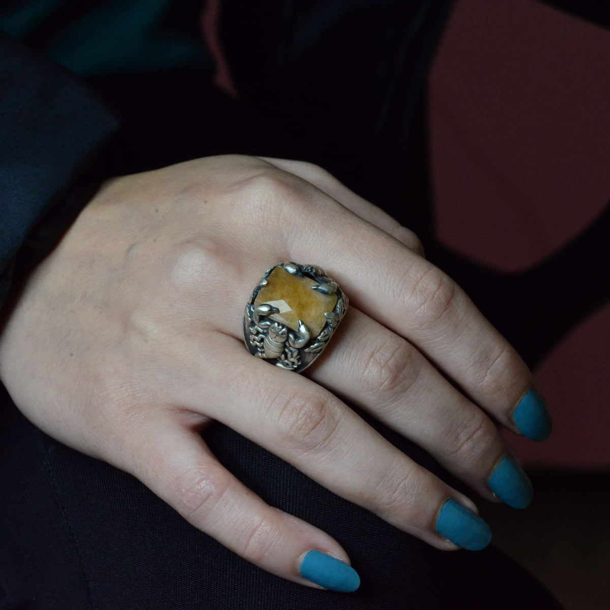 Handcrafted 925 Sterling Silver Ring with Genuine Natural Yellow Sapphire Stone and Scorpion Design — 6