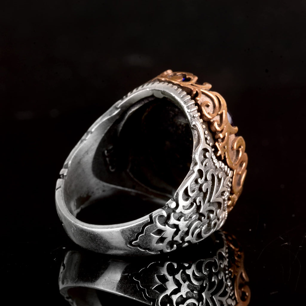 925 Sterling Silver Synthetic Amethyst Stone Men's Ring – Vintage Handcrafted Design — 7