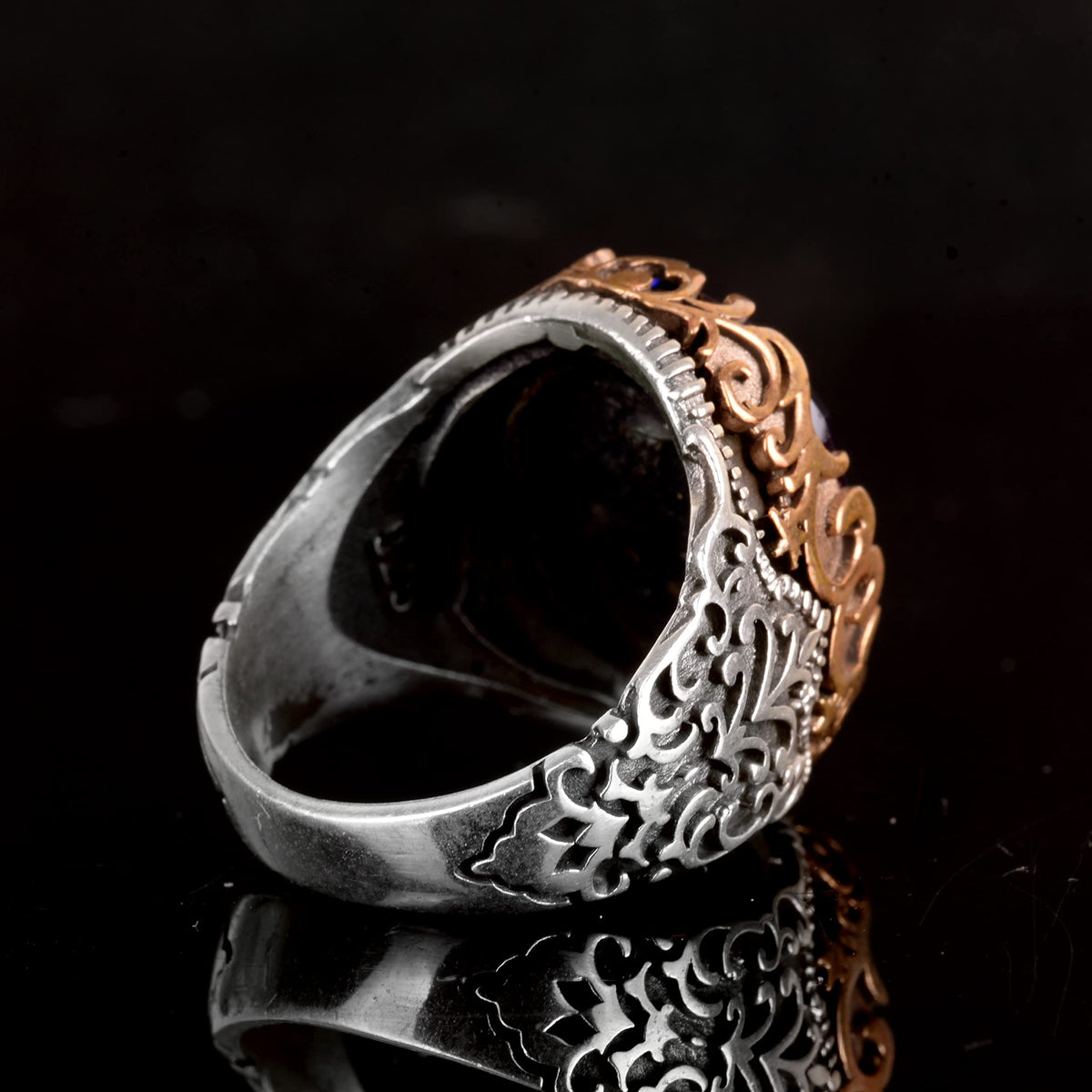 925 Sterling Silver Synthetic Amethyst Stone Men's Ring – Vintage Handcrafted Design — 7