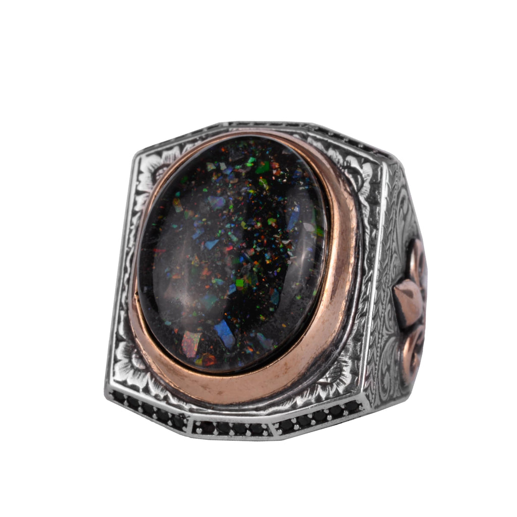 KAMBO Men's Design Opal Ring – 925 Sterling Silver Large Oval Opal Ring – Handmade Statement Ring for Men