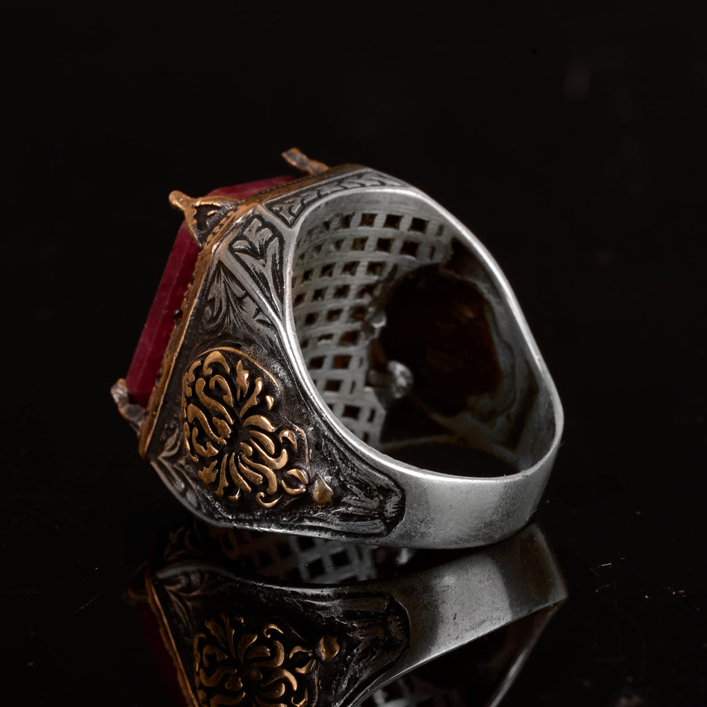 Natural Ruby Stone Men's Ring, Handmade King Ring, 925 Sterling Silver — 4