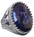 Handmade Natural Stone Ring, 925 Sterling Silver Men's Ring - Showy Design (Blue Sapphire)