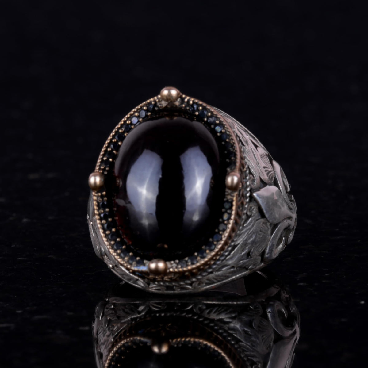 925 Sterling Silver Handmade Men's Ring - Available with Various Natural Stones (Garnet) — 6