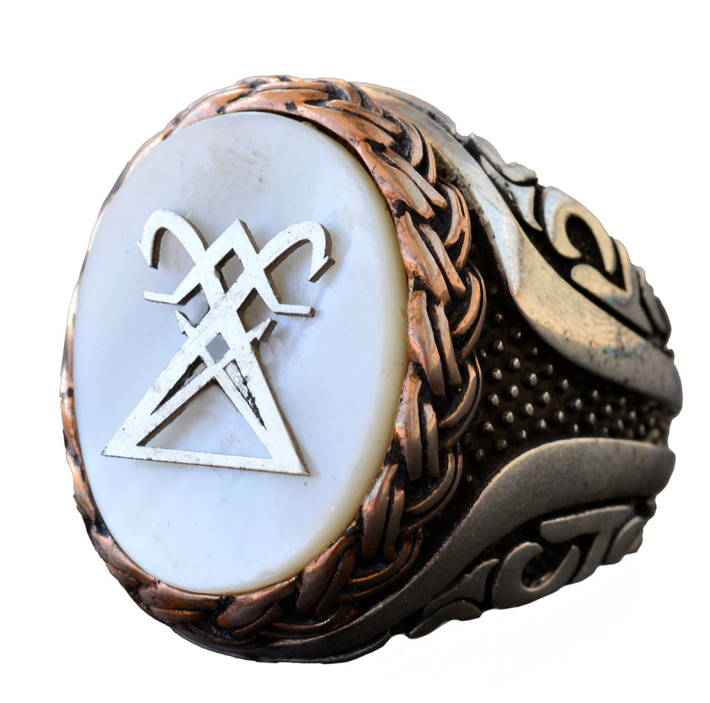 Unique Men's Sigil of Lucifer Ring - Black Silver Engraved Devil Seal - Satanist Men (Model-2)