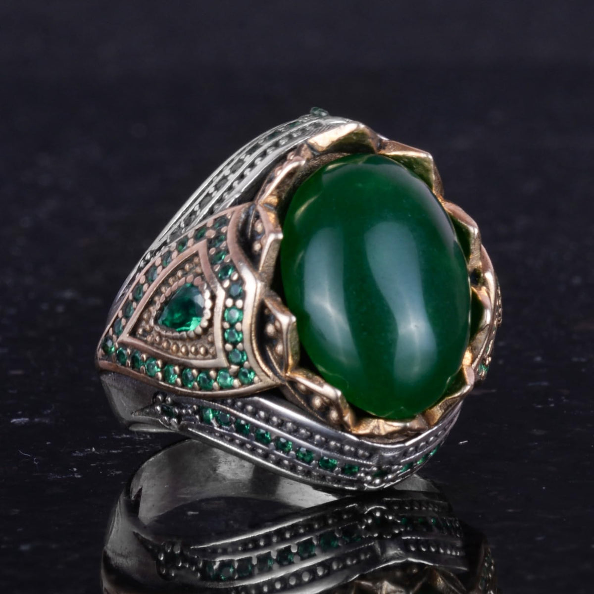 Natural Jade Stone Handmade Ring - 925 Sterling Silver (Model-2) — 5