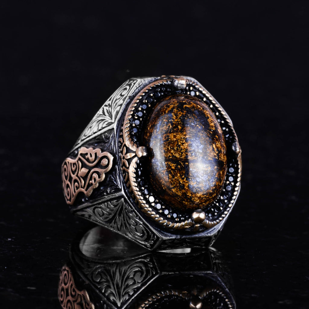 Handcrafted Natural Bronzite Stone Ring - 925 Sterling Silver Men's Ring (Model-2) — 5