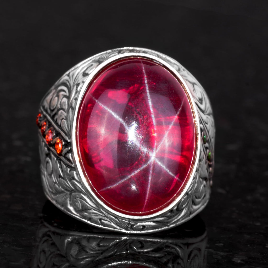 Natural Star Ruby Stone Ring - 925 Sterling Silver Handmade Ring — 5