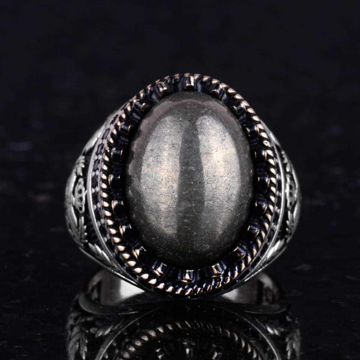 Natural Pyrite Stone Handmade Eagle Ring - 925 Sterling Silver — 4