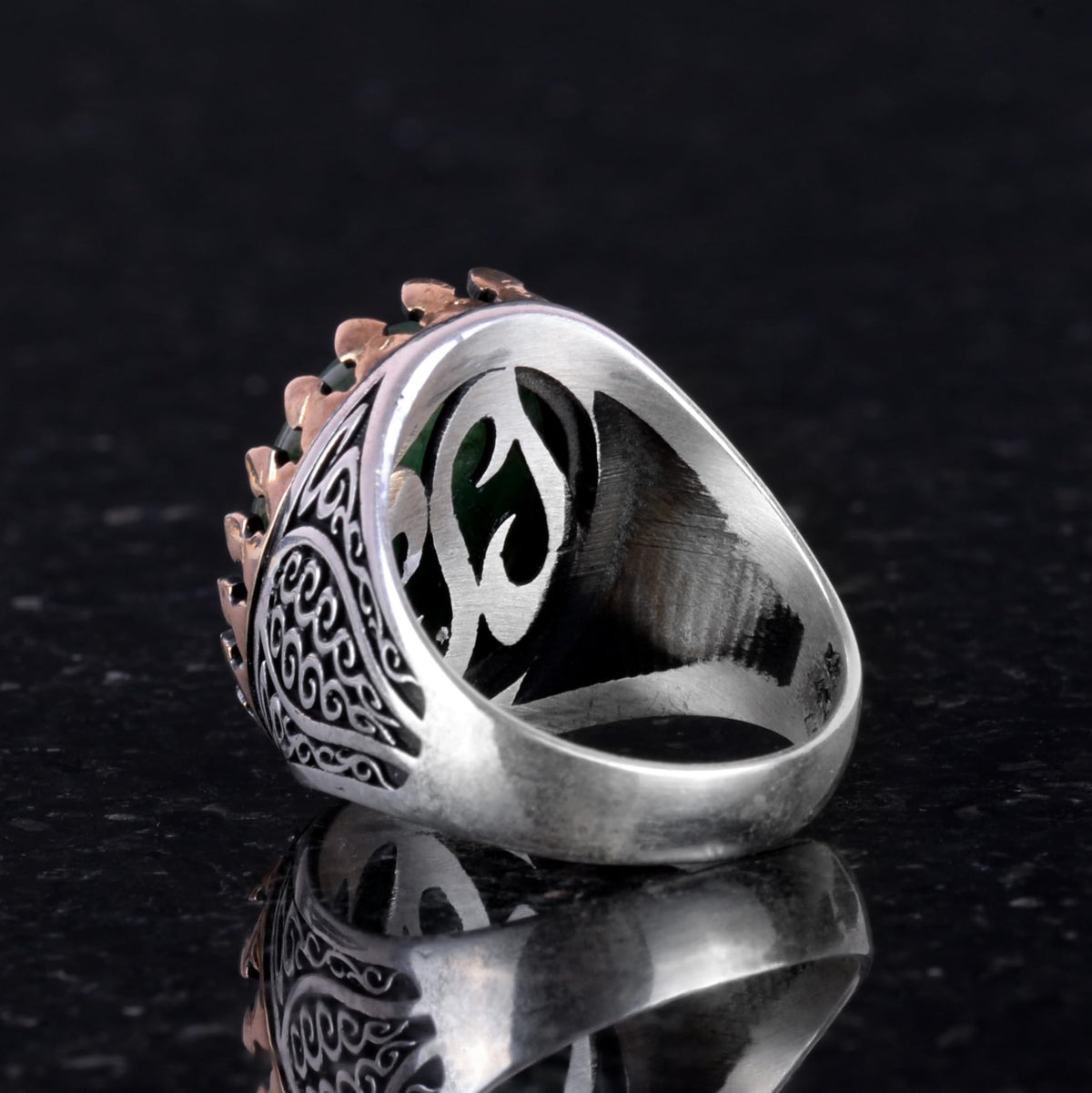 925 Sterling Silver Men's Ring - Natural Emerald Stone — 5
