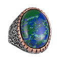 925 Sterling Silver Men's Ring, Large Ring (Synthetic Chrysocolla Stone)