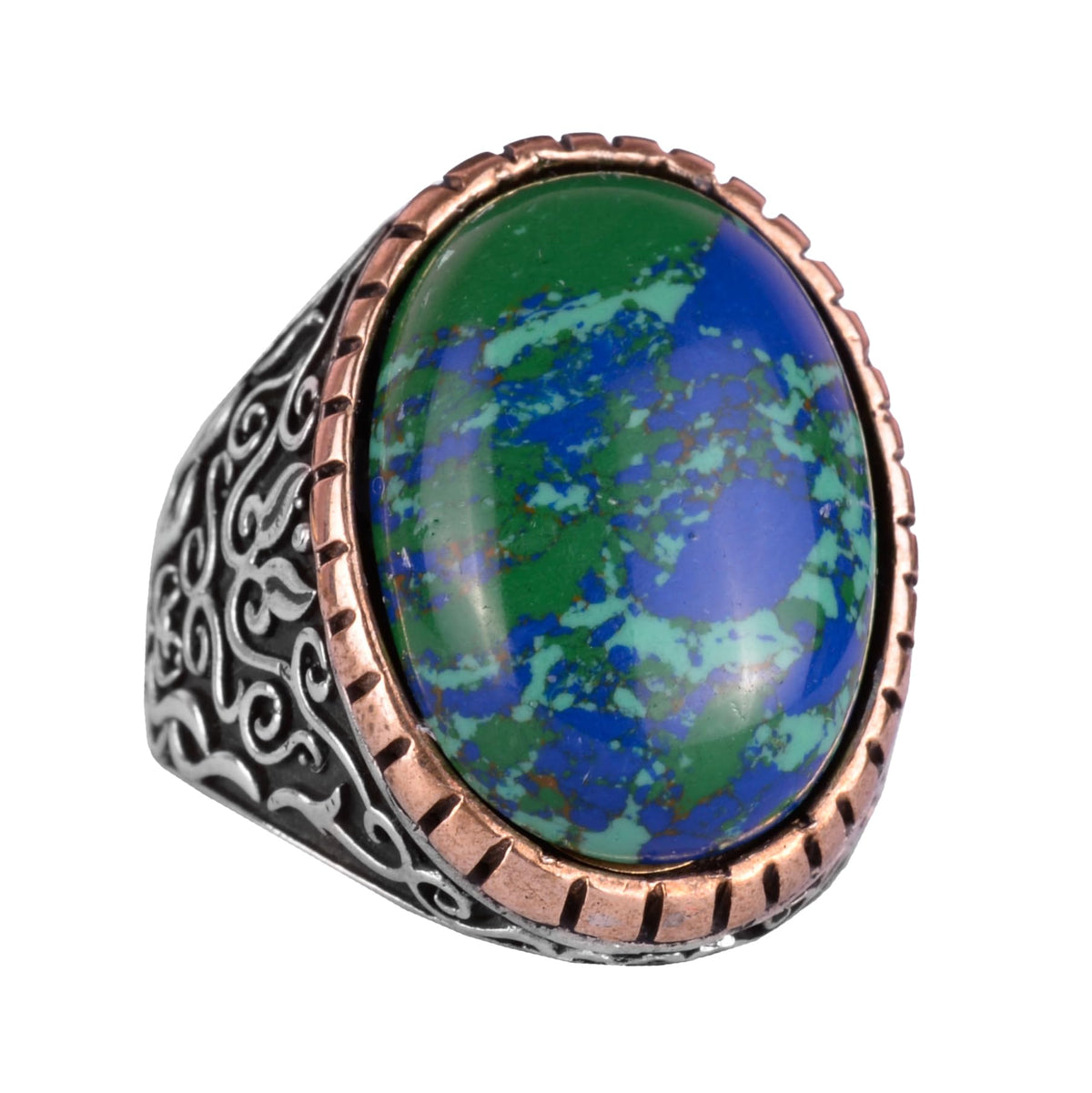 925 Sterling Silver Men's Ring, Large Ring (Synthetic Chrysocolla Stone)