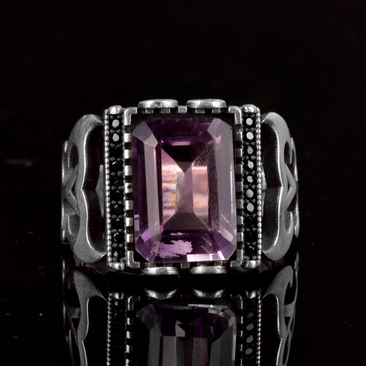 Natural Amethyst Stone Ring, 925 Sterling Silver Men's Ring — 4