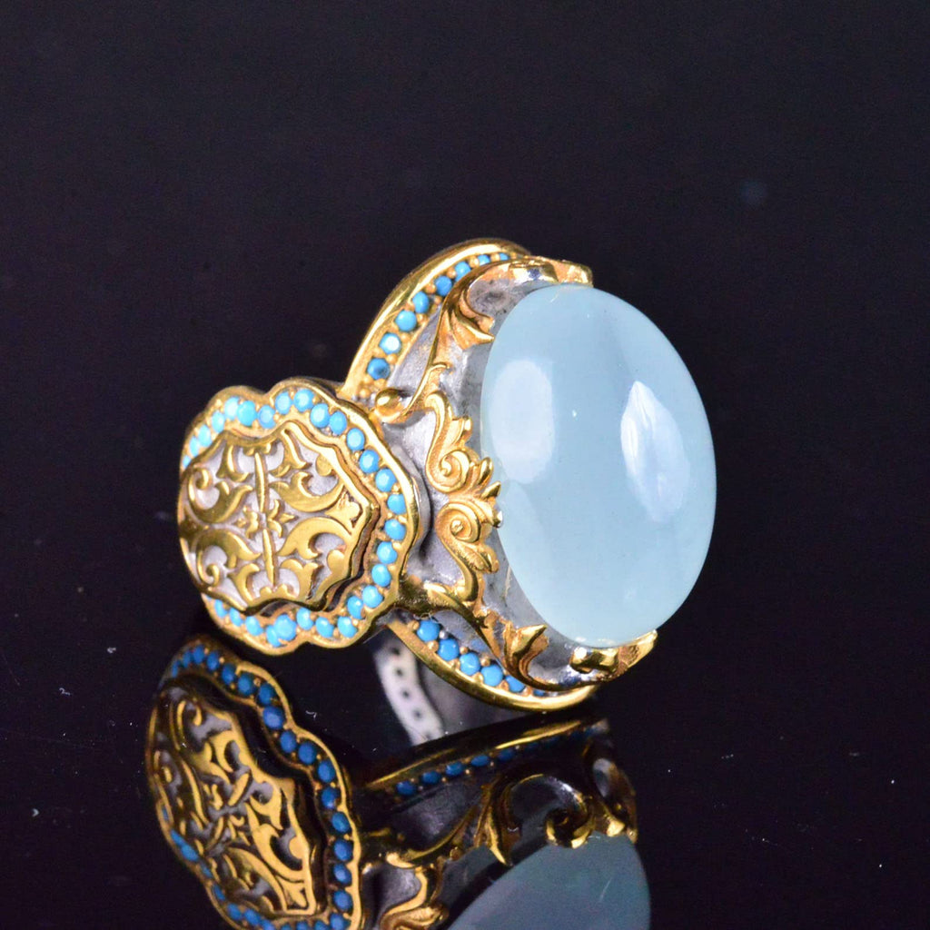 Natural Aquamarine Gold Plated Ring - 925 Sterling Silver Handmade Men's Jewelry — 4