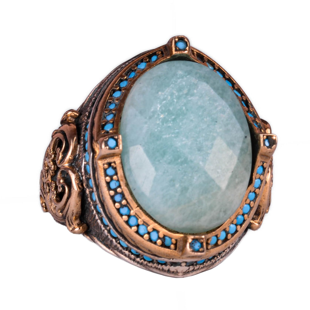 925 Sterling Silver Ring, Natural Amazonite Stone Men's Ring, Handmade Vintage Design