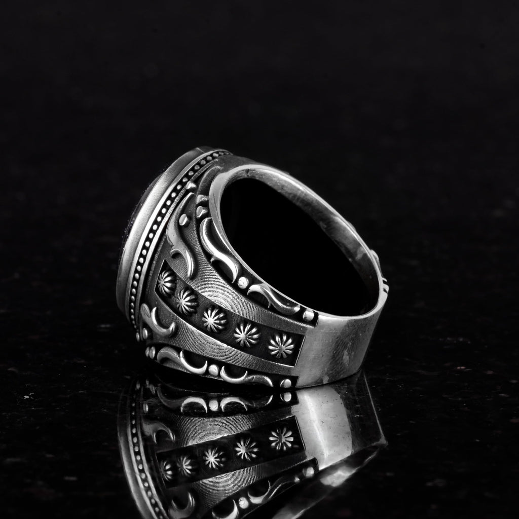 Synthetic Stone Ring, 925 Sterling Silver Ring, Designer Silver Men's Ring (Blue Sunstone) — 6