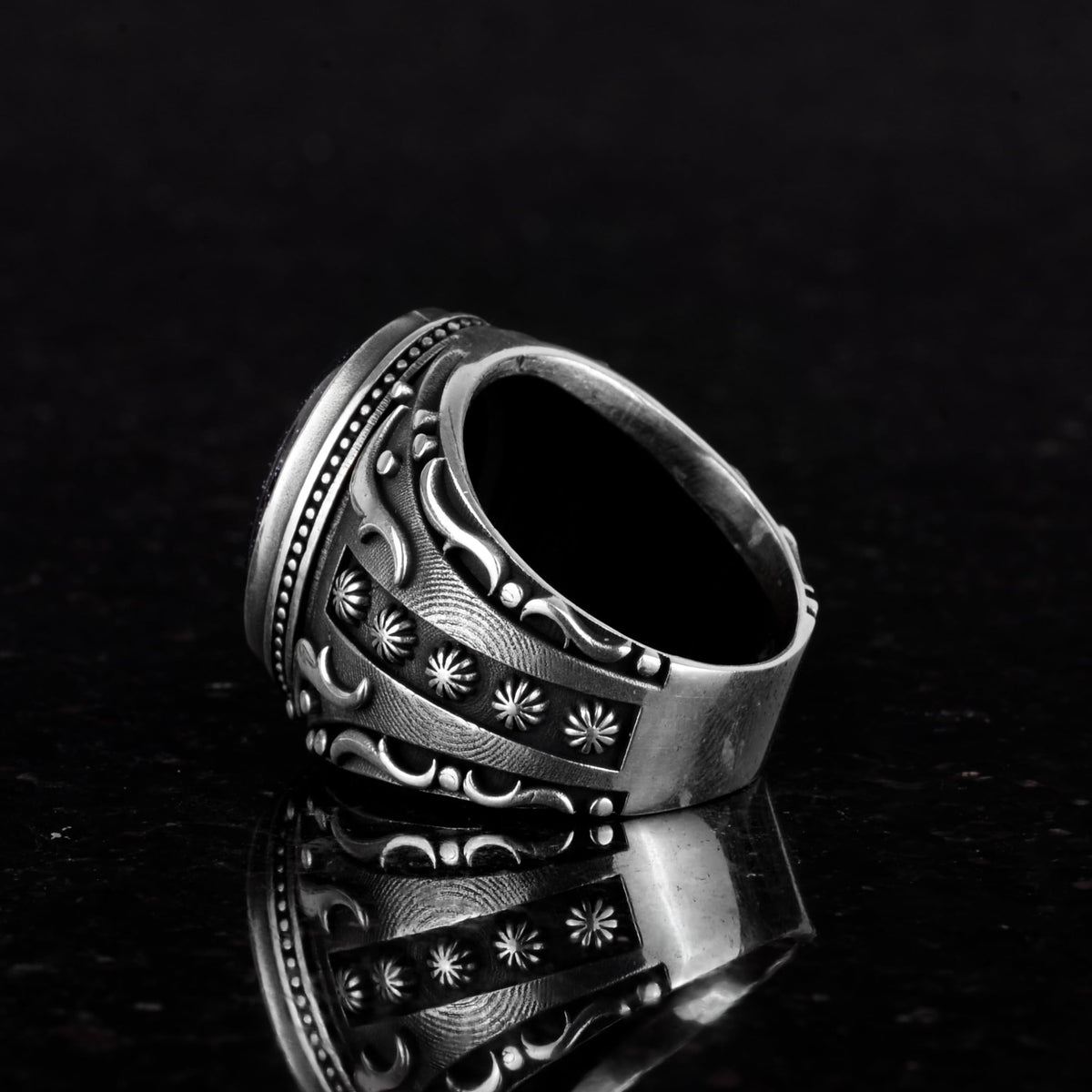 Synthetic Stone Ring, 925 Sterling Silver Ring, Designer Silver Men's Ring (Blue Sunstone) — 6