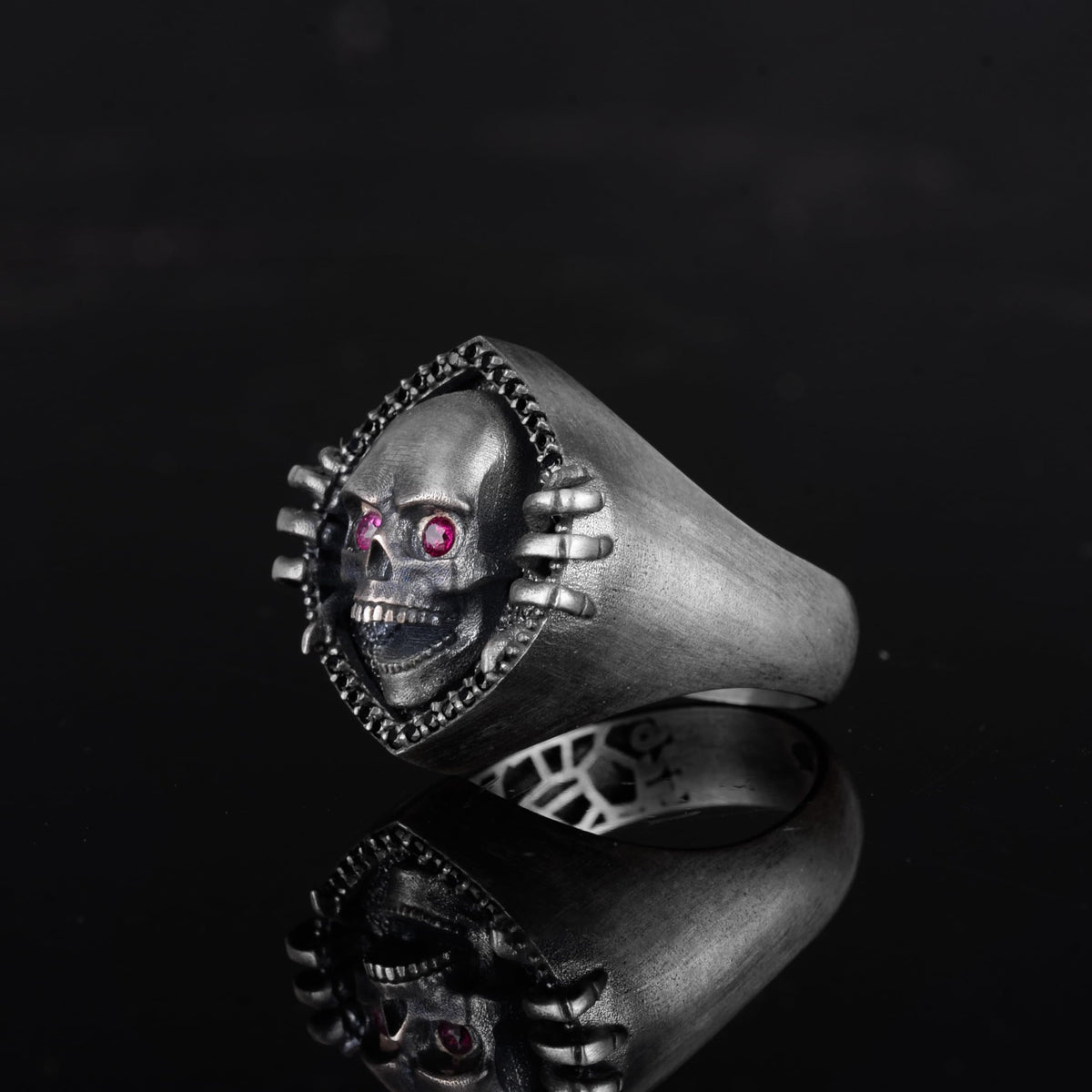 KAMBO Zircon Stone Eyed 925 Sterling Silver Skull Ring – Gothic Men's Handmade Skeleton Ring – Unique Biker Jewelry — 4