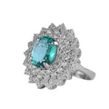 KAMBO Created Green Stone Women's Ring 925 Sterling Silver – Oval Halo Luxury Statement Ring for Women