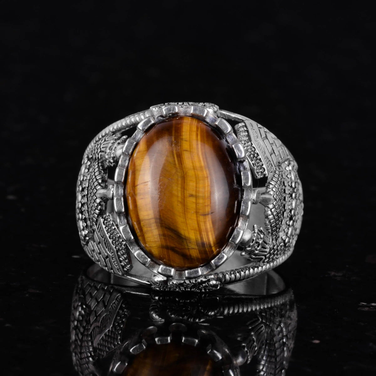 Natural Tiger's Eye Stone Ring, 925 Sterling Silver Men's Ring, Stylish Design — 3