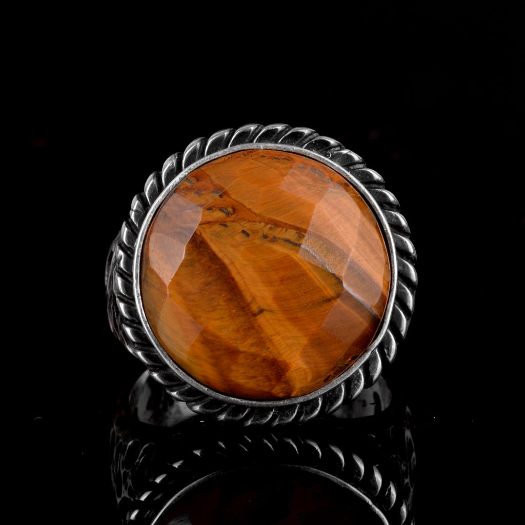 Natural Tiger's Eye Stone Ring, 925 Sterling Silver Men's Ring — 2