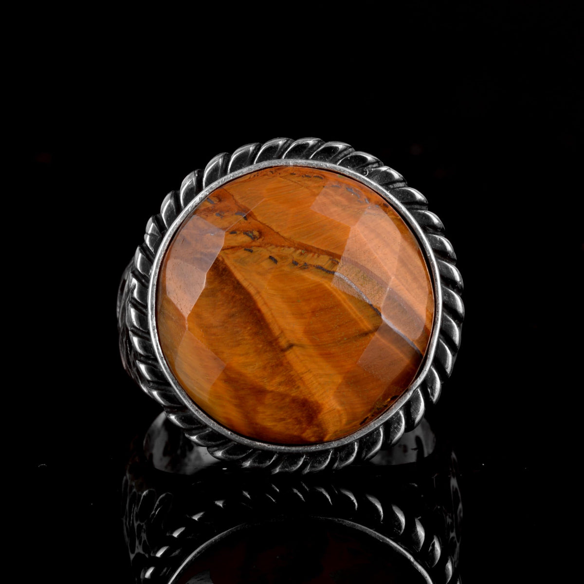Natural Tiger's Eye Stone Ring, 925 Sterling Silver Men's Ring — 2