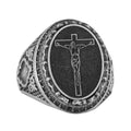 Kambo Silver Men's Ring with Crucifix Design - Symbol of Faith and Devotion - Handmade Religious Jewelry