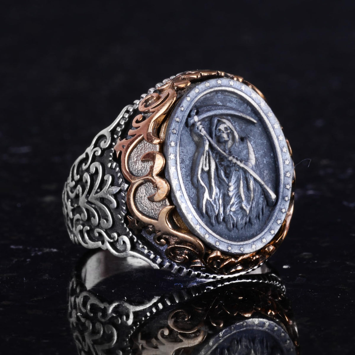 Kambo Grim Reaper Men's Ring - Skull Ring with Grim Reaper Design - 925 Sterling Silver — 5