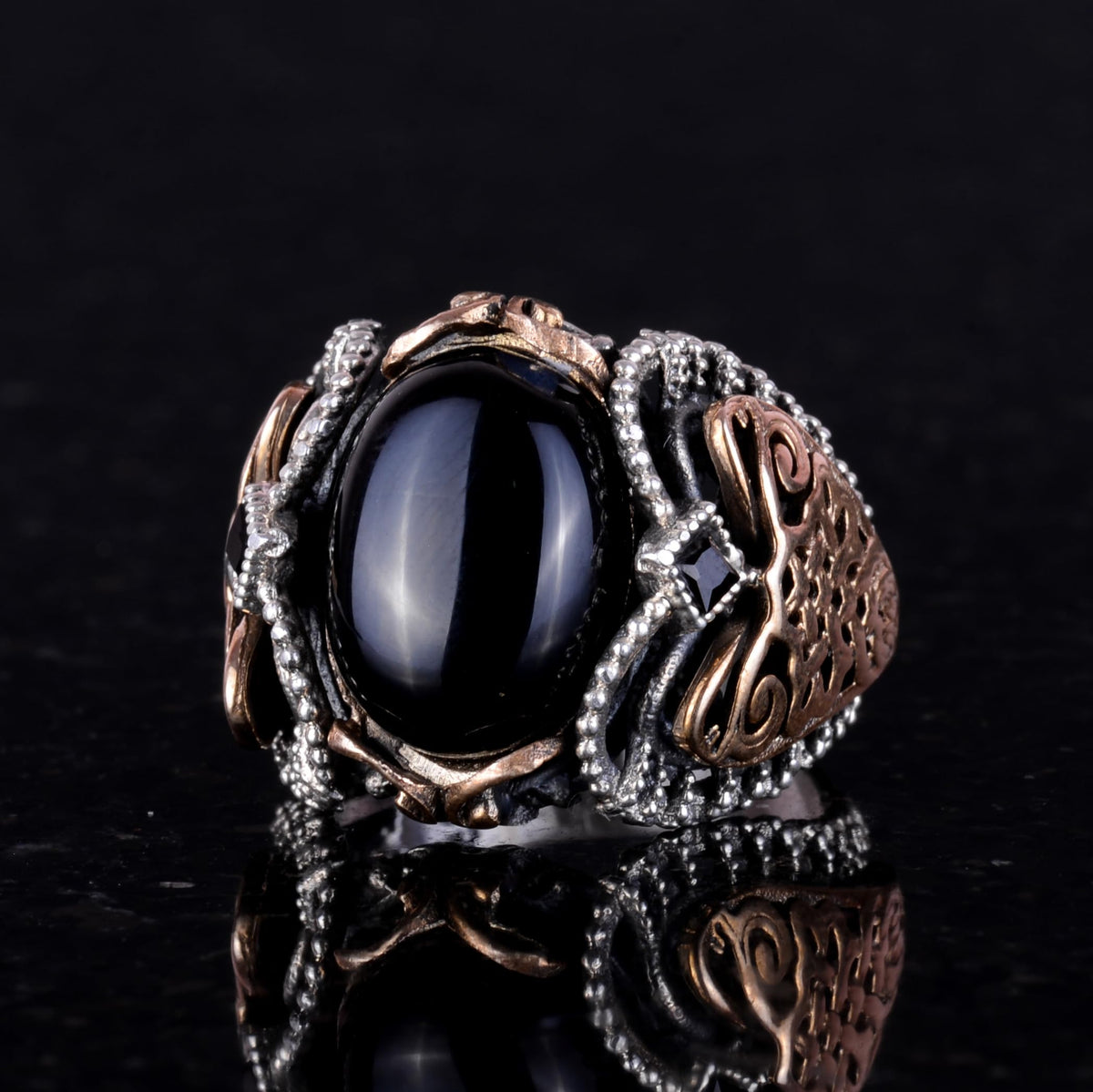Natural Onyx Stone Ring, 925 Sterling Silver Men's Ring — 5