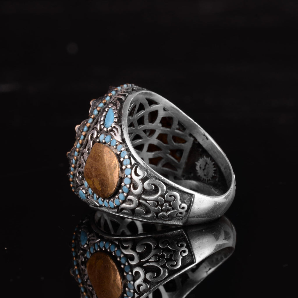 KAMBO Genuine Natural Arizona Turquoise Stone – 925 Sterling Silver Statement Ring – Handmade Men's Jewelry (Style-9) — 7